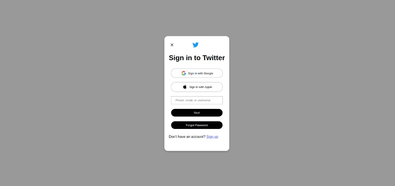 Twitter login Page